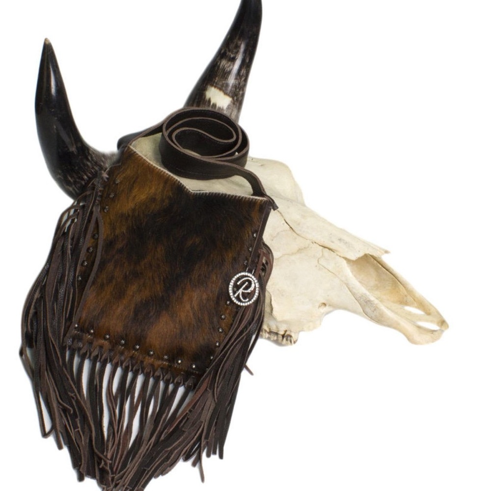 NEW Raviani Chocolate Brown Brindle Genuine Cowhide Fringe Leather Crossbody